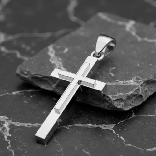 US Jewels Men's XL 925 Sterling Silver Double Christian Cross Pendant, 50mm4