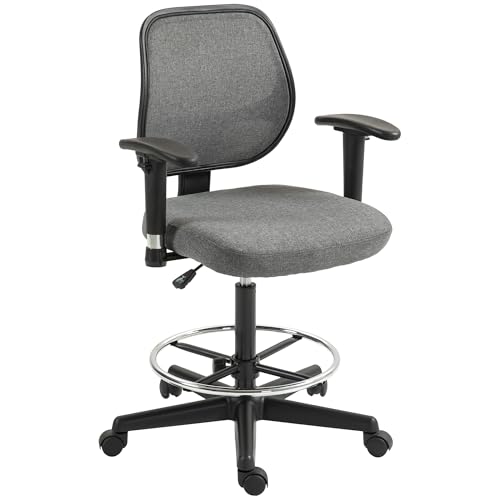 Vinsetto Fauteuil de Bureau, Chaise de Bureau sur roulettes, avec accoudoirs, Assise Haute réglable, 60 x 57 x 97-119 cm, Gris