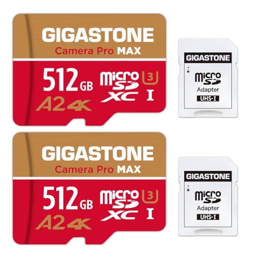 【5-Years Data Recovery】 GIGASTONE 512GB Micro SD Card 2-Pack, Camera Pro MAX, A2 V30 MicroSDXC Memory Card for Gopro, Ac - Detailed View