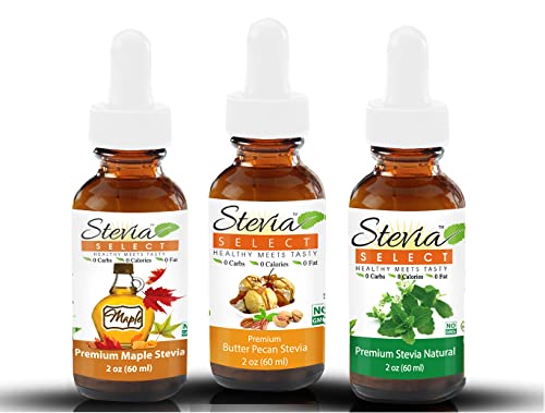Stevia Drops Butter Pecan, Plain Natural, & Maple Stevia Select Keto Coffee Sugar-Free Stevia Flavors Bundle (3) Pack #TOP22