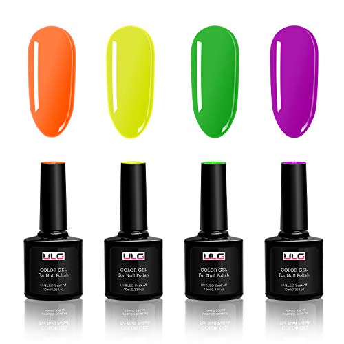 4 Bright Colors Gel Nail Polish Set-ULG Long Lasting UV LED Soak Off Gel Polish Set Vibrant Color Collection 10ml 0.33oz