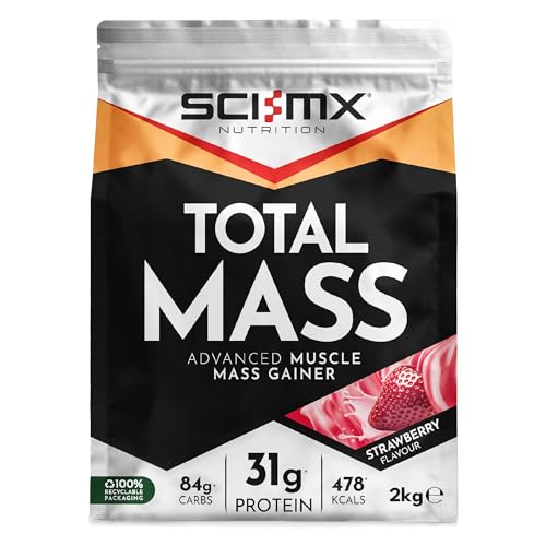 SCI-MX Total Mass - Advanced Muscle Mass Gainer Protein Powder - Muscle Growth & Weight Gain - Strawberry • 31g Protein + 478 Calories per Serving • 2kg