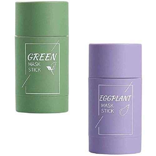 2 PCS Green Tea/Eggplant Purifying Clay Stick Moisturizes Oil Control, Deep Clean Pore, Improves Skin,for Men Women All Skin Types