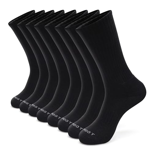 MONFOOT Mens/Womens 8 Pairs Athletic Cushion Crew Socks Black Large Multipack