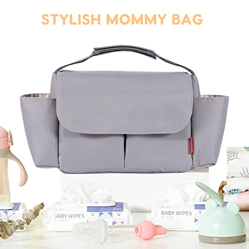 SONARIN Waterproof Pram Buggy Bag Organiser,Multifunctional Large Baby Stroller Organizer Bag Pushchair Storage Bag Mommy Bag with Cup Holders,Universal Fit All Buggy Models(Grey) - Image 4