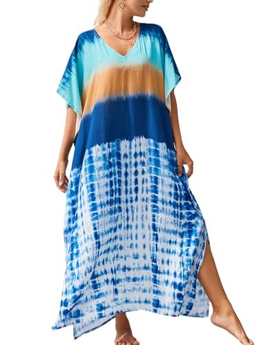 IMAGEKOPE Kaftan Dresses for Women Plus Size Bathing Suit Cover up Vneck Batwing Dress Loose fit Moroccan Caftan mumu Dresses