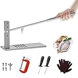 Máquina para descascarar ostras, prensa manual para abrir almejas con 1 guante de protección/2 hojas de acero inoxidable, 4 ajustes de altura/hoja de acero inoxidable de 16 mm