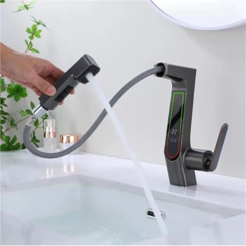 Grifo de lavabo monomando gris pistola con diseño extensible 4