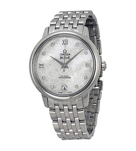 Omega De Ville Prestige Automatic White Mother of Pearl Diamond Dial Stainless Steel Ladies Watch 42410332055001
