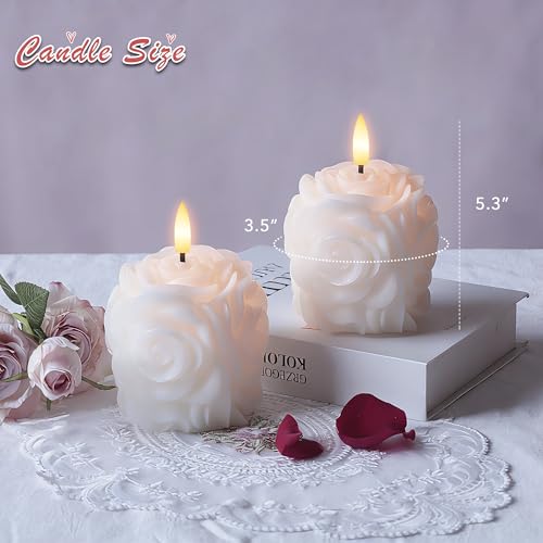 Image of Valentine Day Rose Flameless Candles with Remote and Timer, Wax LED Candles