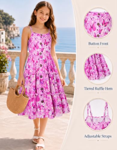Image of Enlifety Girls Dress Hawaiian Spaghetti Straps Dresses Summer Sundress Size 6 12T