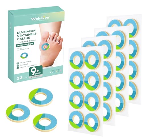 Welnove Colorful Corn Cushions for Toes - 32 Count Callus Cushions with Water-Resistant Self-Stick...