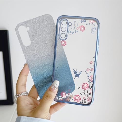 Image of for Note 10 case Case,Galaxy Note 10 case for Women Gradual Change Glitter Crystal Soft TPU Stylish Butterfly Floral Heart Clear Protective Cover with Strap for Samsung Galaxy Note 10 (Blue)