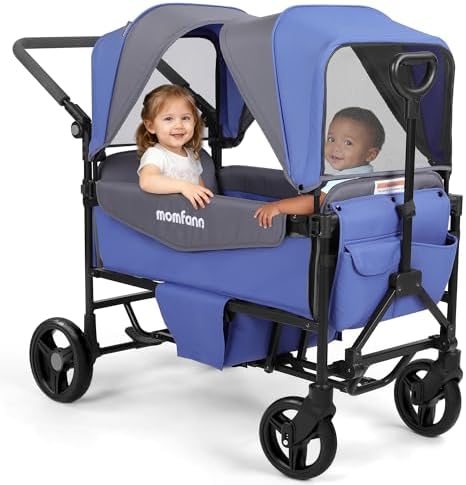 MOMFANN 2-Seater Stroller Wagon, Foldable Wagon with Detachable Canopy