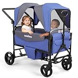 Stroller Wagon for 2 Kids,Foldable Wagon Stroller with Detachable Canopy, All-Terrain Wagon for Kids, Adjustable Push/Pull Handle, Wagon for 2 Seater Parent Organizer, Lavender Blue