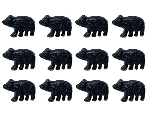 BestGiftEver 12-pc Set Black Bear Cast Iron Drawer Cabinet Knob Pulls - Rustic Farmhouse Western Home Style Decor Dresser Hardware with Wildlife Charm