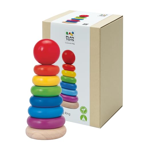 PlanToys® Wooden Stacking Ring for Montessori Inspired Fine Motor and Early...