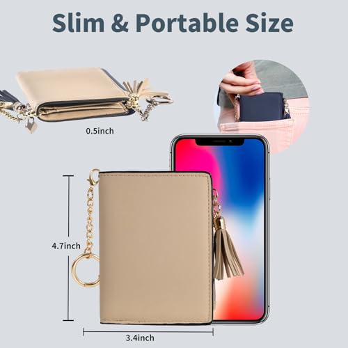Image of Gostwo Women's Small Slim Wallet with RFID Protection & Keychain for Girls | 8 Card Slots,faux Leather, Tassel Decor, Built-in Keychain, Slim Compact, Snap & Zip Closure, Ideal for Daily & Travel