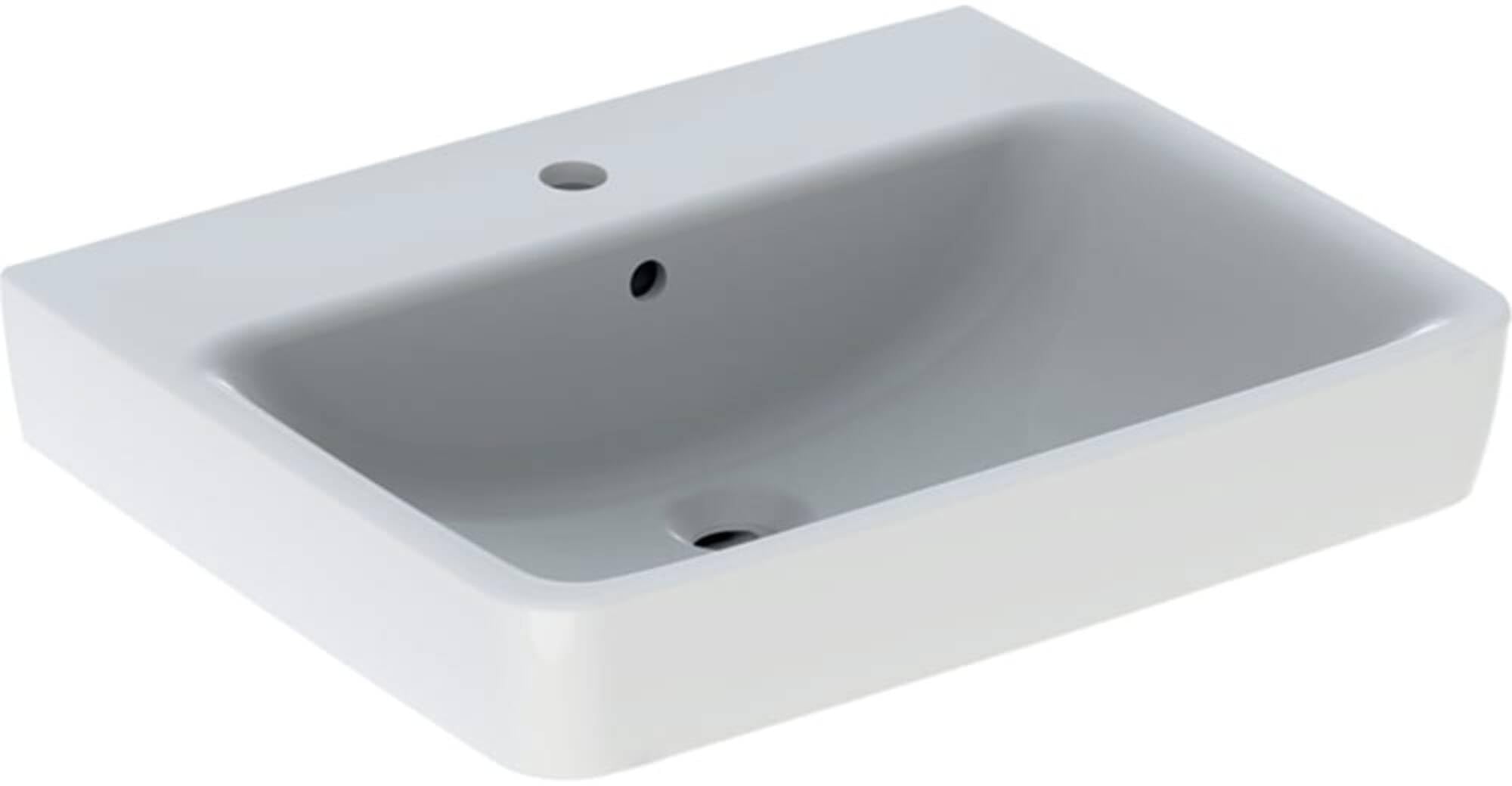 Geberit Renova Plan, Waschtisch, 60x48 cm, 1 Hahnloch, mit Überlauf, 501636, 501.636.00.1, Farbe: weiß matt