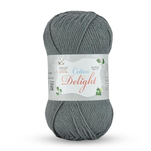 Image of Ganga Acrowools Cotton Delight, Dk Weight Cotton Yarn, Oekotex Class L Certified 100G, 169M (A Dark Grey)