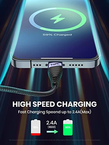 TOPK iPhone Charger Cable, [1Pack 6ft/2M] Premium Nylon USB-A to Lightning Cable, MFi Certified iPhone Cable for iPhone 11 Pro Max SE Xs X Xr 8 7 6s 6 Plus iPad and More