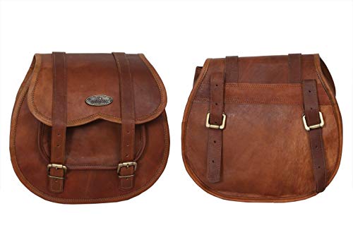 2 bolsas laterales para moto en cuero marrón miniatura 2