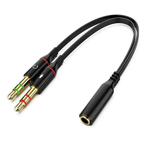 Headphones Y Cable Splitter Adapter 3.5mm Female to 2 Male Premium Gold-Plated Corrosion-Resistant Audio Mic Y Cable for Headset Connecting to PC