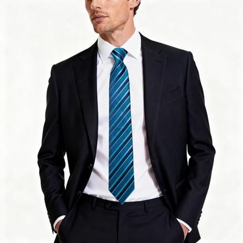 Image of DiBanGu Striped Tie Set for Men Silk Woven Plaid Necktie and Pocket Square Cufflinks Business Wedding