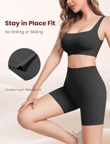 Derisaly Seamless Slip Shorts for Under Dresses Women High Waist Underwear Tummy Control Boyshort Panties Biker Briefs Yoga (Sleek Black *4, Small) - image 4