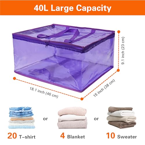 Vieshful 3 Pack Clear Storage Bags Clothes Storage Bags with Zips 40L Transparent Underbed Storage for Clothing Blankets - Image 2