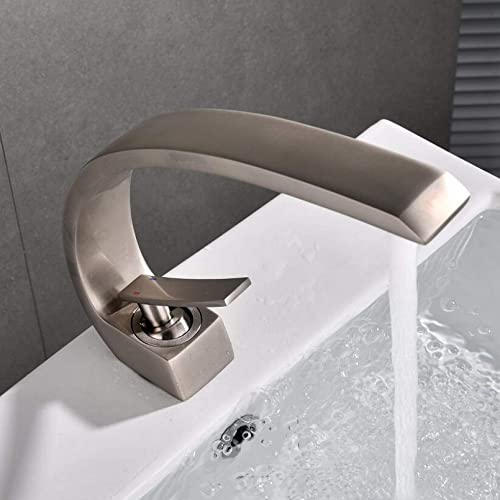 Robinet de lavabo nickel brossé mitigeur de salle de bains sur pont premium