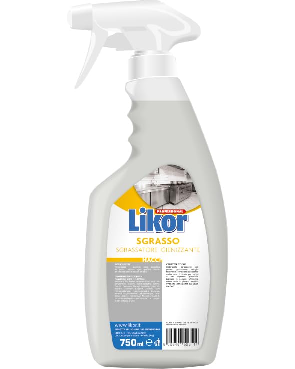 Detergente sgrassante con potere igienizzante,cf da 6 pezzi da 750 ml spray nebulizzante - Sgrasso likor smacchiatore per superfici unte scoglie i grassi per ristornati hotel e bar