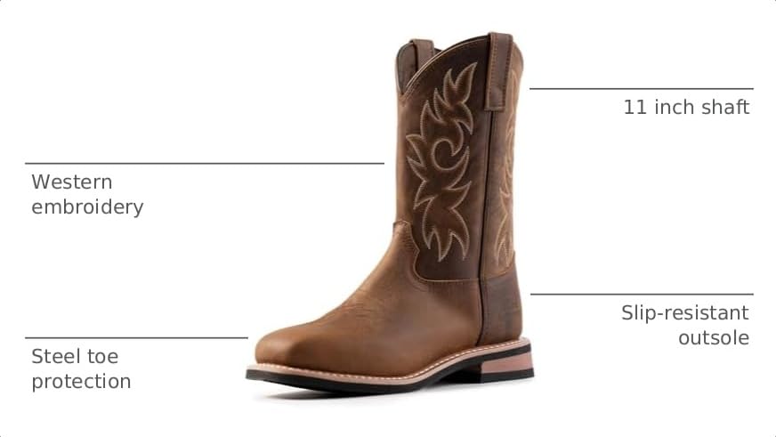 Image of Golden Retriever Men's 11 inch Steel Toe Leather Western Cowboy Ranch Work Boots, Durable Georgia Boots for Farm, Rodeo & Outdoor Riding G8828