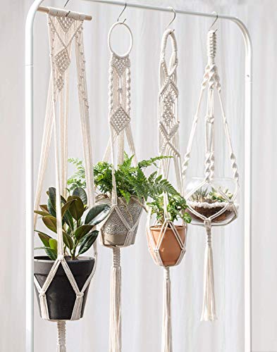 Saaz Macrame Plant Hangers Set of 4 Indoor Wall Hanging Planter Basket Flower Pot Holder Boho Home Decor Gift Box