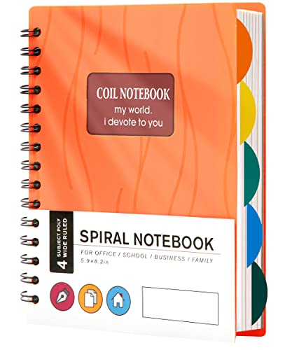 5 Subject Spiral Notebook For Work With Dividers Tabs 6.3 X 8.3In Wide Ruled 240 Pages Multi-Subject College Student Writing Journal For Note Taking Spiral Bound Lined Notebooks For School Office Supplies, Orange #TOP27