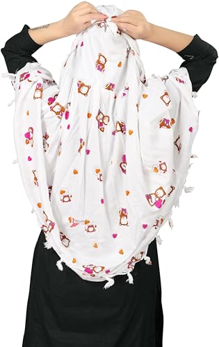 Image of Cotton Long Scarf Cum Mask Scarves Usable for Vehicle Driver | White Printed Design Fabric | Universal Size | Soft & Breathable Sun Protection | For Girl & Women