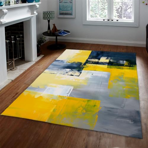 Tapis rétro abstrait scandinave jaune 120x180cm décor de sol