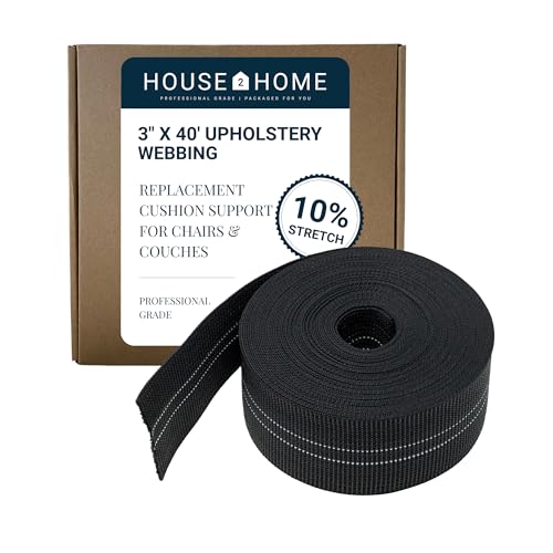 House2Home Upholstery Webbing for Chair & Couch Repair 3 x 40 Elastic Furniture Webbing Roll 10% Stretch Replacement Support for Sagging Seat Cushions