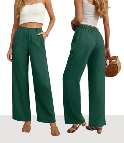 Image of Feiersi Womens Casual Wide Leg Pants High Waisted Button Down Straight Long Trousers Palazzo Pants