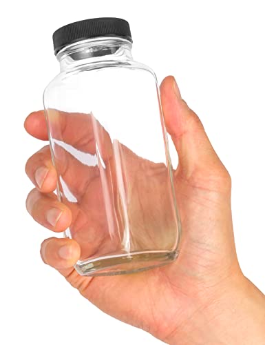 Juvitus 8 Oz Clear Thick Plated Glass French Square Bottle Jar With Lid (3 Pack) Perfect For Home, Travel, Juicing, Kombucha #TOP6