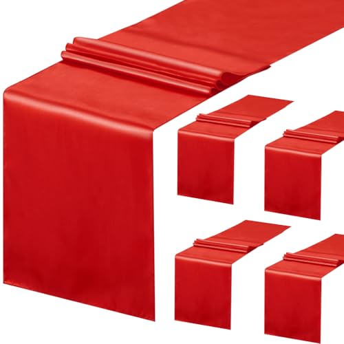 5 Pack Red Satin Table Runner 12 x 108 Inch