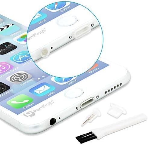 PortPlugs Anti Dust Plugs (5 Pairs) Compatible with iPhone 6, 5, 5s, 5c, SE, iPad with Headphone Jacks, Cleaning Brush and SIM Tool Included (Clear)