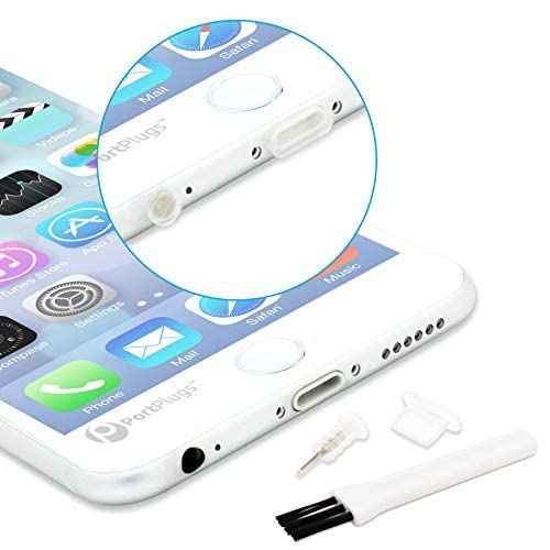 PortPlugs Anti Dust Plugs (5 Pairs) Compatible with iPhone 6, 5, 5s, 5c, SE, iPad with Headphone Jacks, Cleaning Brush and SIM Tool Included (Clear)