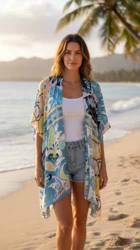 Image of Spicy Sandia Kimonos for Women Floral Beach Cover Up Loose Swimsuit Bathing Suit Coverup Cardigan for Summer Swimwear