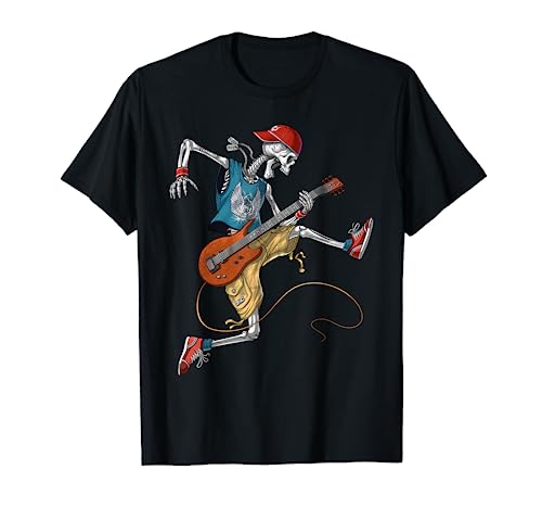 Esqueleto Heavy Metal Guitarrista Rock Música Guitarra Camiseta