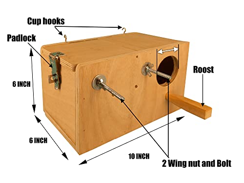 Image of CRIBFACTORY African Love Bird Breeding Box | Wooden Nesting Box for Birds | Durable Plywood | 10X6X6 INCH | Safe Non-Toxic | Easy to Mount | Aviary Nesting Box | Bird Breeding Nest