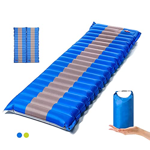 BRGOOD Isomatte Selbstaufblasend,Isomatte Outdoor,Handpresse Aufblasbare,leichte Rucksackmatte für Wanderungen zum Wandern auf Reisen,langlebige wasserdichte Luftmatratze kompakte Wandermatte (Blau) Cover