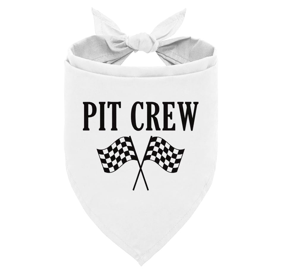 Pit Crew Dog Bandana, White Dog Bandana, Checkered Flags Race Car Flag Dog Bandana, Funny Cute Dog Bandana, Pet Dog Triangle Scarf, Dog Bandana for
