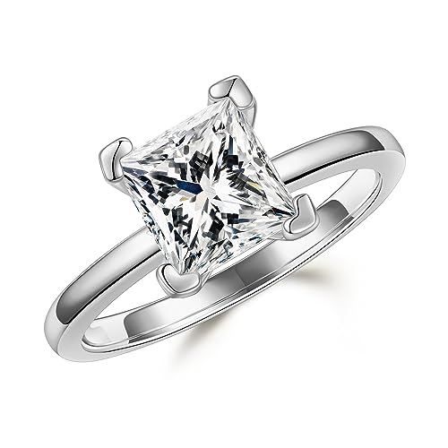 MOOSEA 2ct Princess Cut Moissanite Engagement Rings for Women, D Color VVS1 Clarity Lab Created Diamond Rings 14K White Gold Vermeil V Setting Solitaire Moissanite Engagement Rings - Main Image