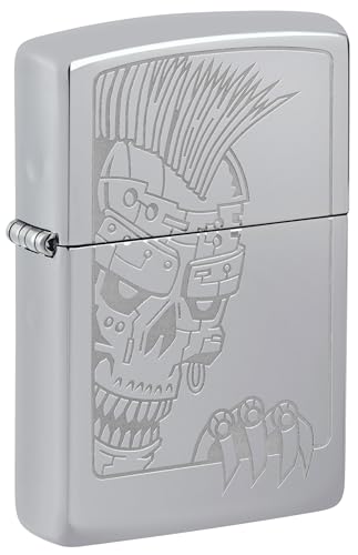 Image of Zippo Mohawk Skull Windproof Lighter - Punk-Inspired Skull with Spiked Hair, Matte Finish, Refillable, (BIS Certified)
